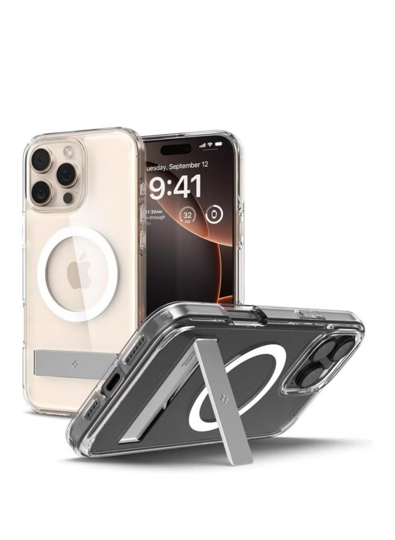Spigen Ultra Hybrid S MagFit iPhone 16 PRO Case Cover MagSafe with Kickstand - Crystal Clear - Image 1