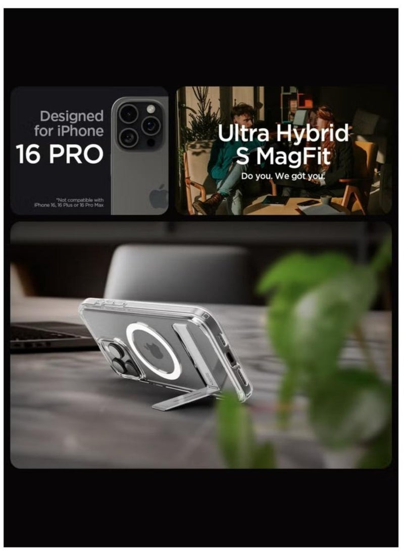 Spigen Ultra Hybrid S MagFit iPhone 16 PRO Case Cover MagSafe with Kickstand - Crystal Clear - Image 2