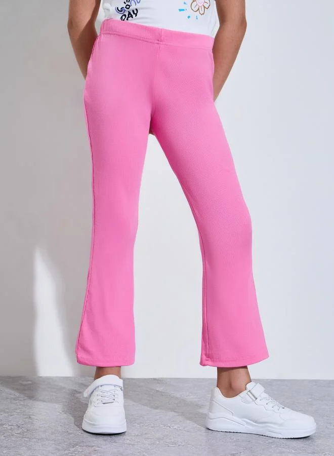 ستايلي Teen Girls Pink Ribbed Flared Leggings
