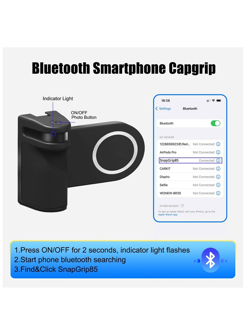 SYOSI Camera Cell Phone Selfie Shutter Grip Tripod Mount, Phone Tripod Mount w 1/4" Cold Shoe with Detachable Bluetooth Wireless Remote Control Compatible for i-Phone All Phones Selfie Vlog Shooting - Image 5