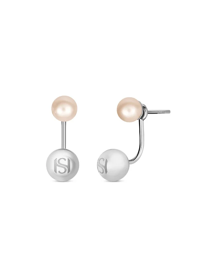 سانت هونور Perle Freshwater Pearl Stud Earrings for Women, Rhodium-Plated 925 Sterling Silver