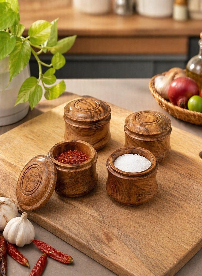 Duadecor مجموعة علب توابل خشبية من دواديكور، 4 علب ماسالا للمطبخ | علب ملح | حاويات توابل من خشب الأكاسيا مع غطاء | مجموعة صناديق تخزين ورفوف توابل ومنظمات توابل | طلاء آمن للطعام | أفضل هدية - Image 1