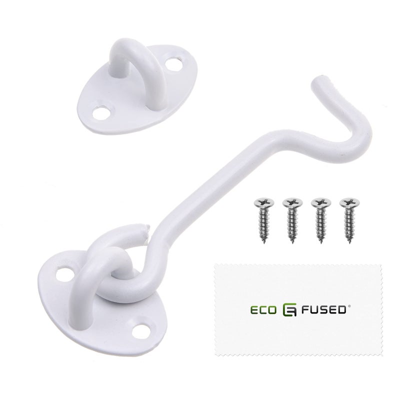 Eco-Fused 4-inch Heavy Duty Hook and Eye Latch - 1x Barn Door Lock (White), 4X Mounting Screws - Powder Coated Stainless Steel Hooks for Door, Windows, Sheds, Fences, Gates, Closets, Cabinets - Image 2