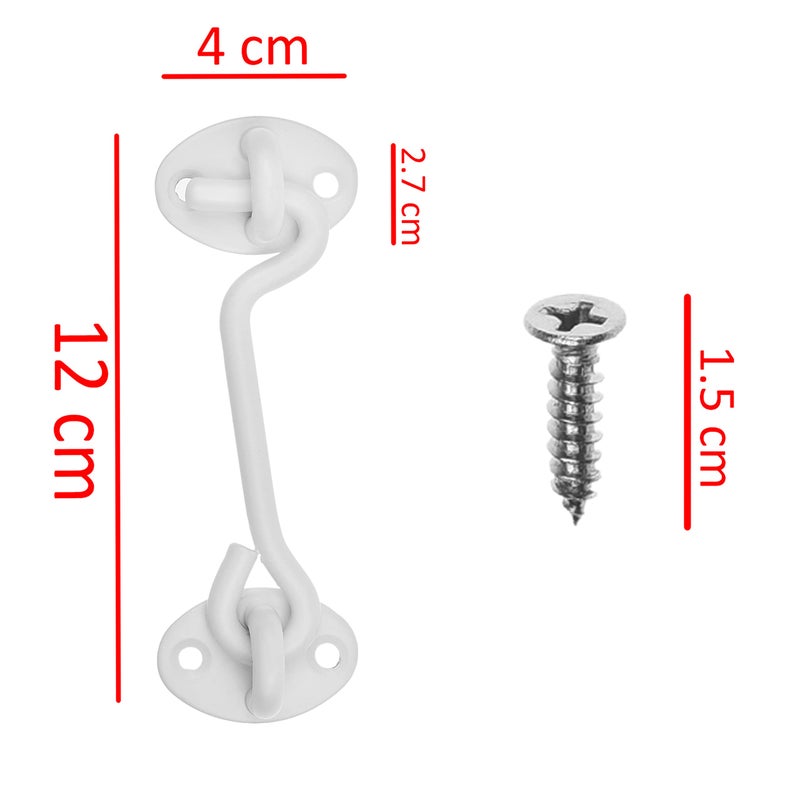 Eco-Fused 4-inch Heavy Duty Hook and Eye Latch - 1x Barn Door Lock (White), 4X Mounting Screws - Powder Coated Stainless Steel Hooks for Door, Windows, Sheds, Fences, Gates, Closets, Cabinets - Image 3
