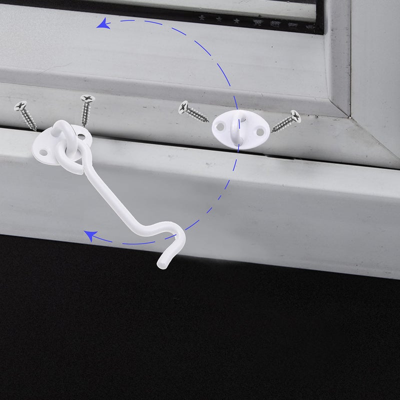 Eco-Fused 4-inch Heavy Duty Hook and Eye Latch - 1x Barn Door Lock (White), 4X Mounting Screws - Powder Coated Stainless Steel Hooks for Door, Windows, Sheds, Fences, Gates, Closets, Cabinets - Image 4