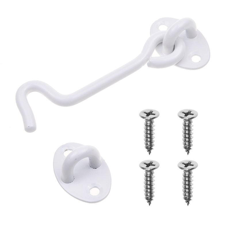 Eco-Fused 4-inch Heavy Duty Hook and Eye Latch - 1x Barn Door Lock (White), 4X Mounting Screws - Powder Coated Stainless Steel Hooks for Door, Windows, Sheds, Fences, Gates, Closets, Cabinets - Image 1