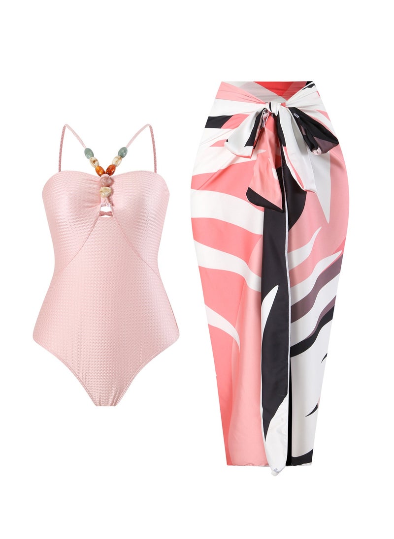 Generic 2Pcs The latest women's one-piece swimsuit hollow gem long dress swimsuit set  - Image 1
