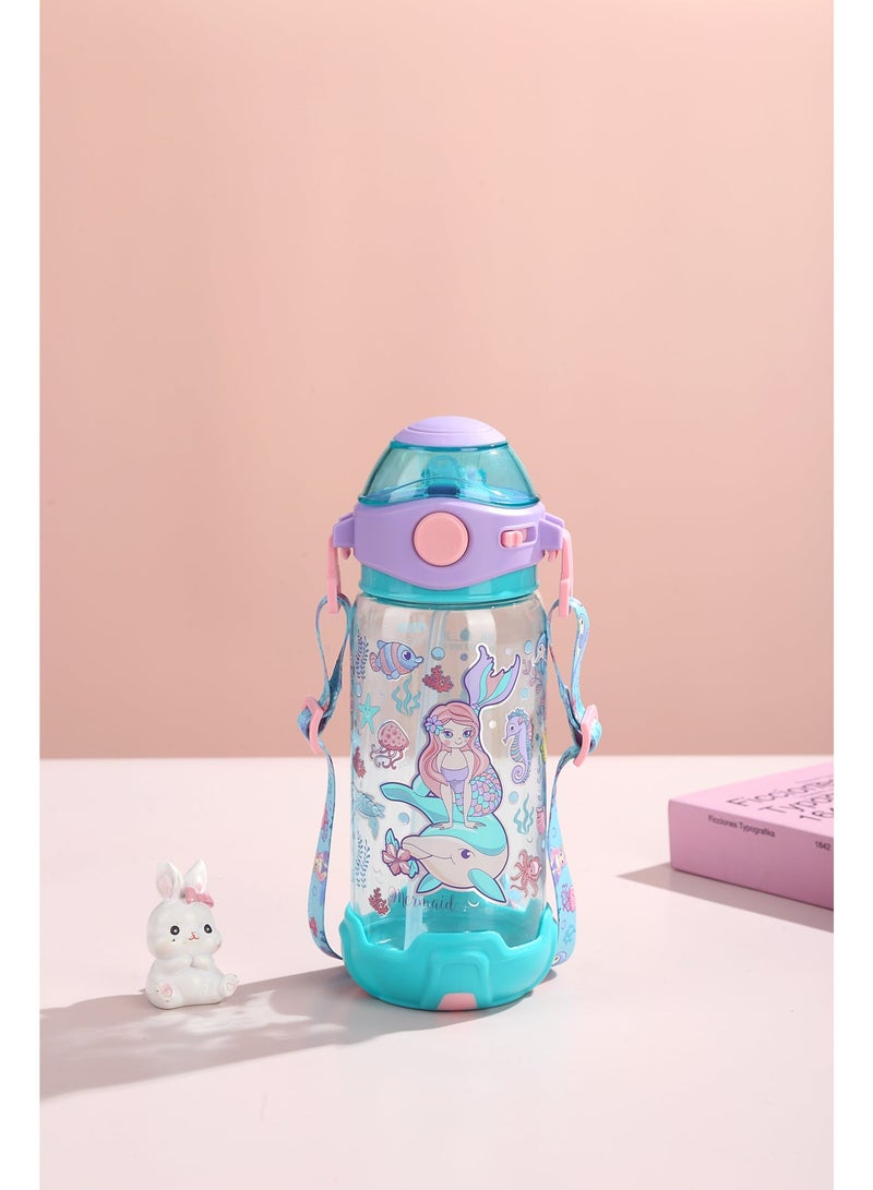 Five dream house Kids Water Bottle Sippy Cup with Straw, 650ML BPA-Free Leakproof Water Bottle with Adjustable Shoulder Strap, Portable Drinking Cup for Kids - Image 1