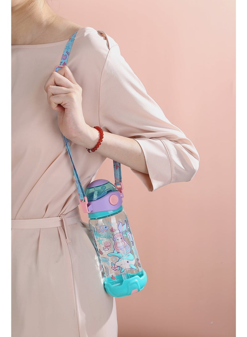 Five dream house Kids Water Bottle Sippy Cup with Straw, 650ML BPA-Free Leakproof Water Bottle with Adjustable Shoulder Strap, Portable Drinking Cup for Kids - Image 2
