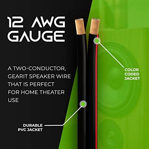 GEARit 12AWG Speaker Wire, Pro Series 12 Gauge Speaker Wire Cable (200 Feet / 60.96 Meters) Great Use for Home Theater Speakers and Car Speakers, Black - Image 2