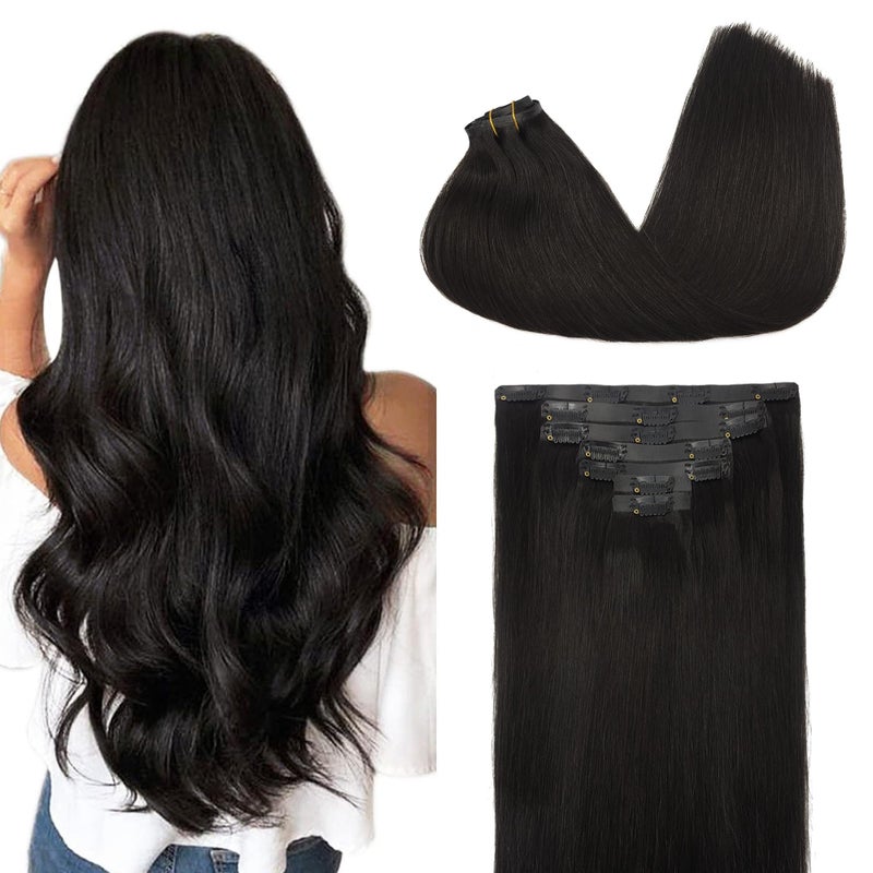 GOO GOO Clip in Hair Extensions Real Human Hair Remy Human Hair Extensions Clip ins for Women Natural Human Hair 22inch 150g 7Pcs 1B Natural black