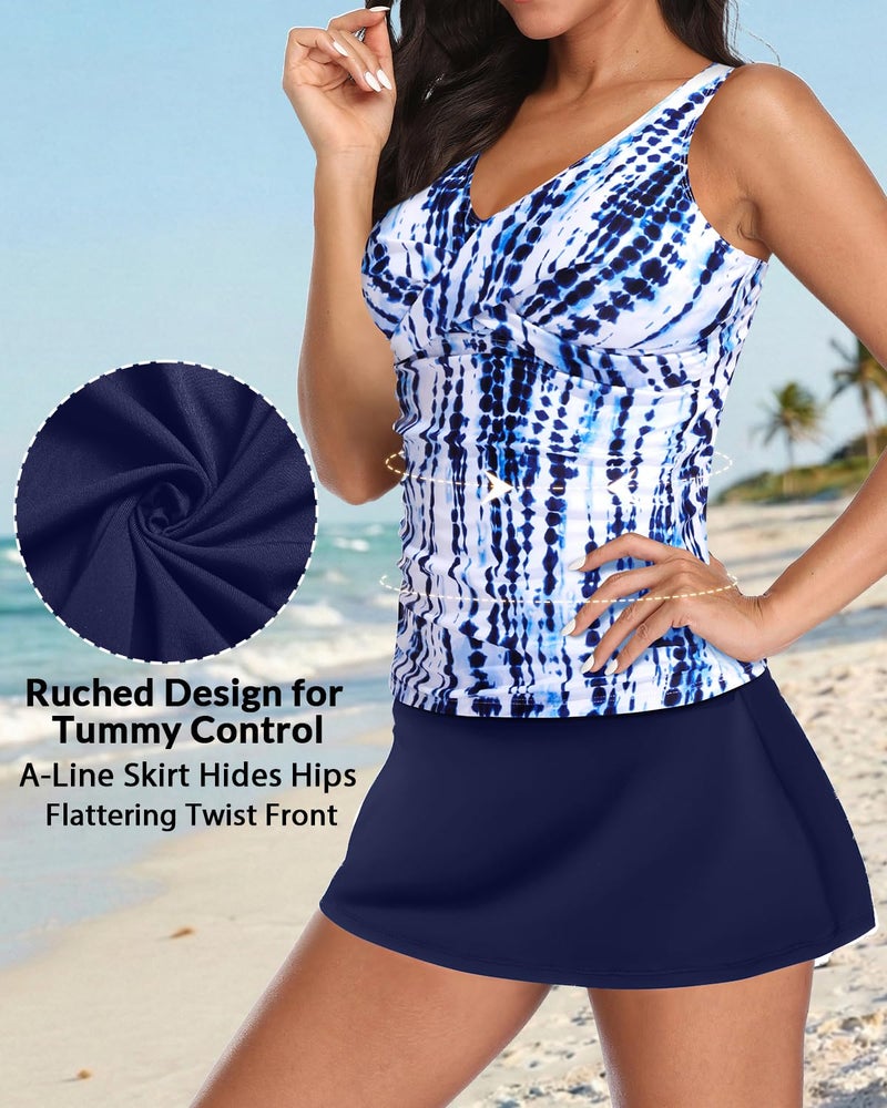 Talisea Womens Tankini Bathing Suits with Skirt Two Piece Tummy Control Swimsuits Ladies Swimwear Blue Tie Dye M - Image 4