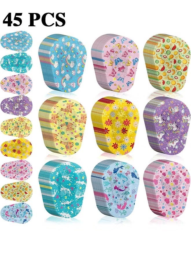 Adhesive Eye Patches, 45 Pcs Kids Girls Patches Toddler, Bulk, Patch Fabric Breathable, Fun Cute Designs Cotton Bandages, for Light Blocking 9 Styles - Image 1