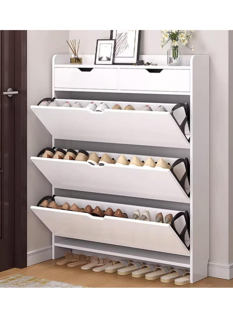 DubaiGallery رف أحذية بتصميم دلو مائل محدث من 4 طبقات مع أدراج مساحة كبيرة خزانة تنظيم الأحذية تخزين خشب بسماكة 15 مم 60 x 17 x 125 سنتيمتر - Image 2