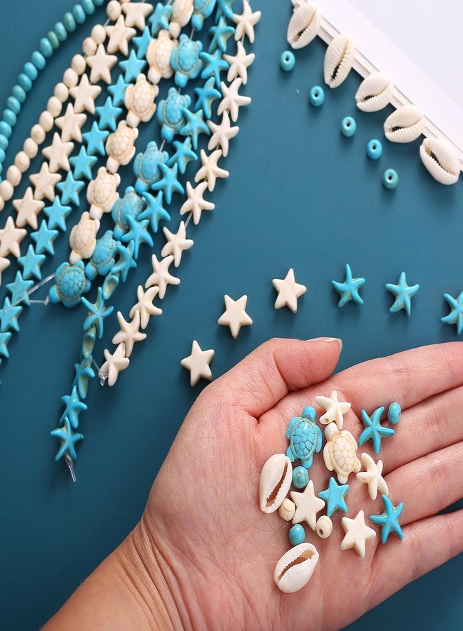 HERZWILD 344Pcs Turquoise Sea Turtle Beads Blue and White Starfish Beads Tortoise Turtle Charms Summer Beach Animal Spacer Bead Shell Bead for Jewelry Making DIY Bracelet Necklace (8 Strings) - Image 3