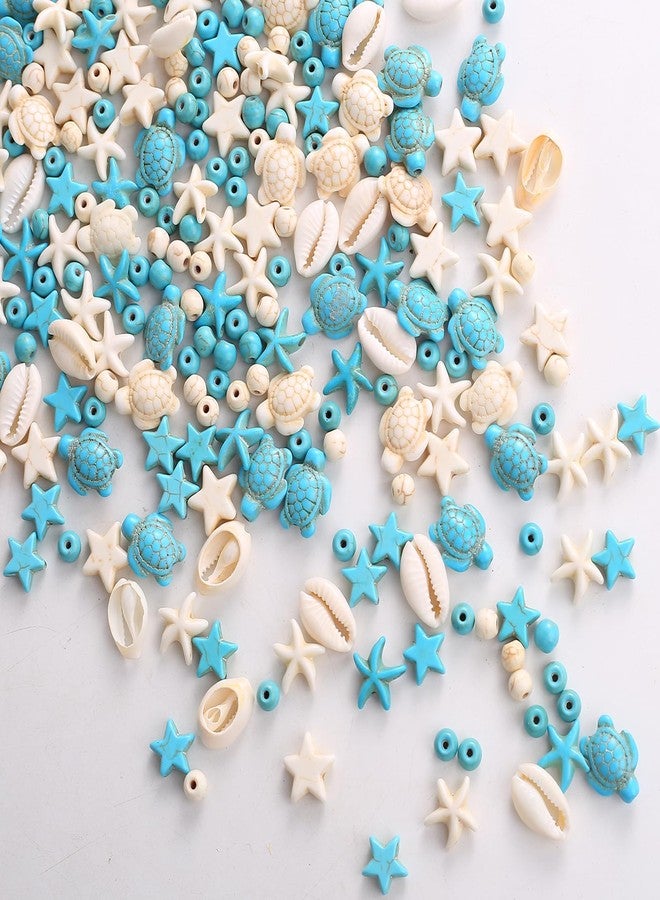 HERZWILD 344Pcs Turquoise Sea Turtle Beads Blue and White Starfish Beads Tortoise Turtle Charms Summer Beach Animal Spacer Bead Shell Bead for Jewelry Making DIY Bracelet Necklace (8 Strings) - Image 1