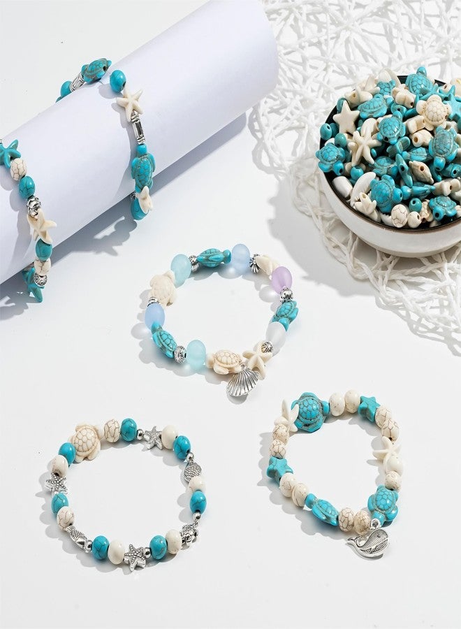 HERZWILD 344Pcs Turquoise Sea Turtle Beads Blue and White Starfish Beads Tortoise Turtle Charms Summer Beach Animal Spacer Bead Shell Bead for Jewelry Making DIY Bracelet Necklace (8 Strings) - Image 5