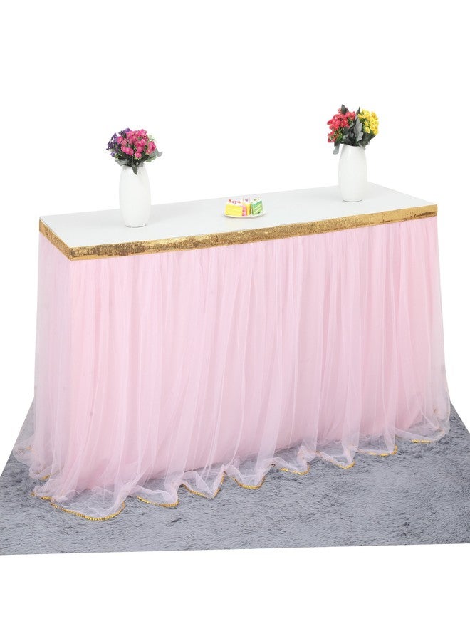 HB HBB MAGIC Pink Table Skirt Tulle Tutu Table Skirt for Rectangle Tables 6ft Girl Birthday Party Baby Shower Unicorn Decorations - Image 1