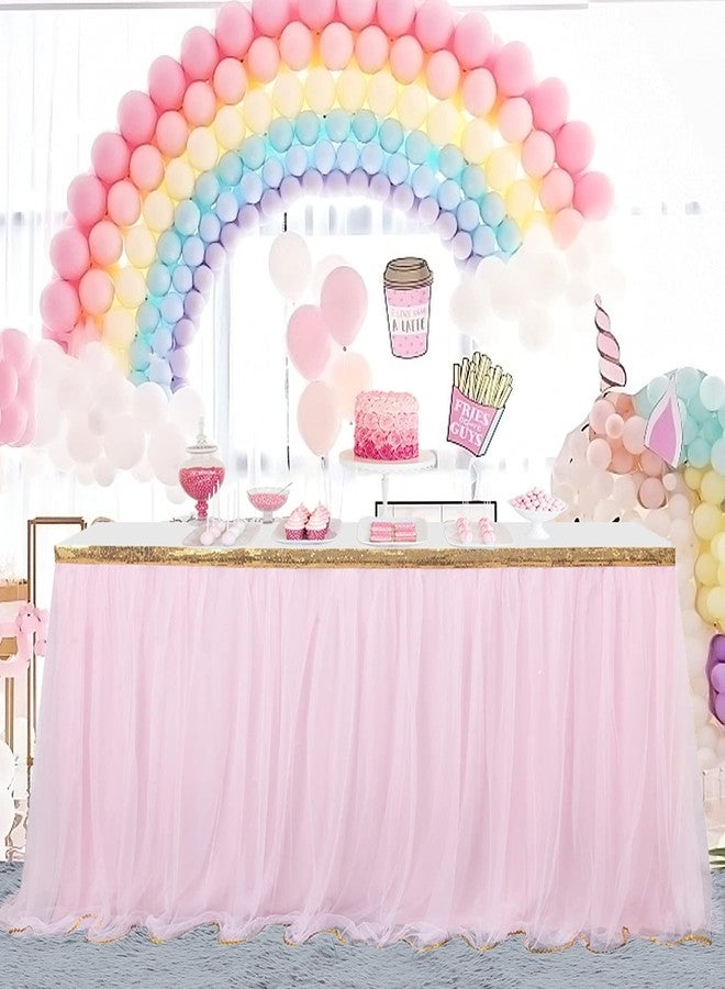 HB HBB MAGIC Pink Table Skirt Tulle Tutu Table Skirt for Rectangle Tables 6ft Girl Birthday Party Baby Shower Unicorn Decorations - Image 2
