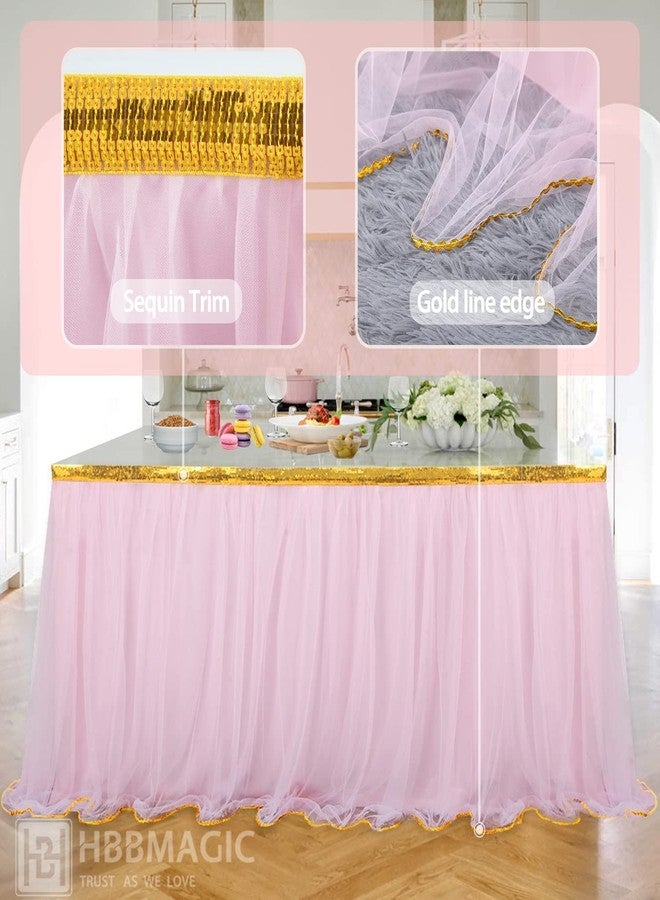 HB HBB MAGIC Pink Table Skirt Tulle Tutu Table Skirt for Rectangle Tables 6ft Girl Birthday Party Baby Shower Unicorn Decorations - Image 5