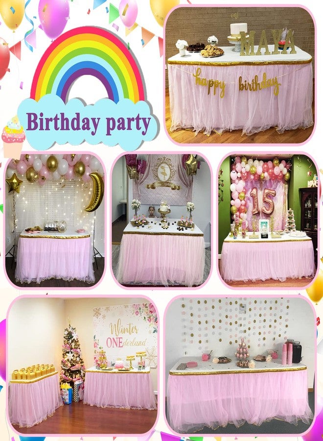 HB HBB MAGIC Pink Table Skirt Tulle Tutu Table Skirt for Rectangle Tables 6ft Girl Birthday Party Baby Shower Unicorn Decorations - Image 3