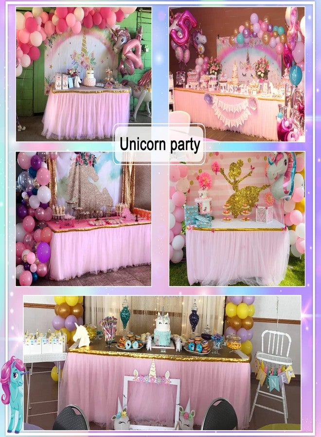 HB HBB MAGIC Pink Table Skirt Tulle Tutu Table Skirt for Rectangle Tables 6ft Girl Birthday Party Baby Shower Unicorn Decorations - Image 4