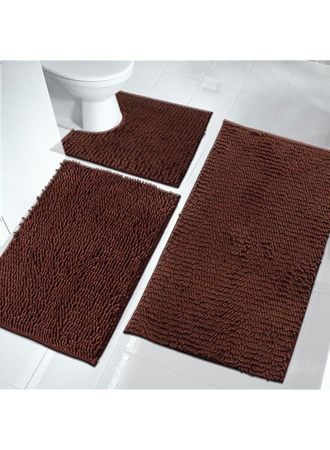 The Bros U-Shaped Toile Bathroom Rugs Sets 3 Piece, Non Slip, Extra Absorbent, Bathroom Rugs and Mats Sets, Soft & Dry Bath Rug/Mat Sets for Bathroom Washable Carpets Set (Coffee Brown) - Image 1