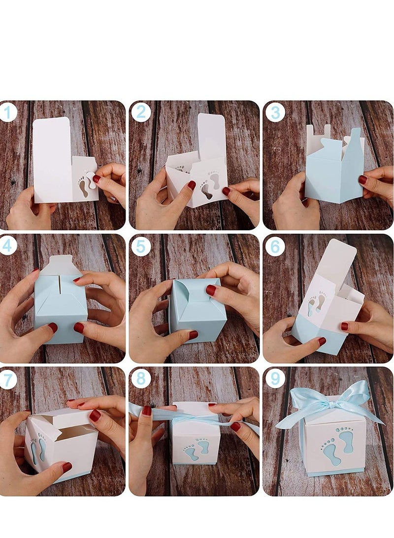 50 Baby Shower Candy Gift Boxes with Ribbons for Kids Birthday and Wedding Celebrations in Blue - Image 3