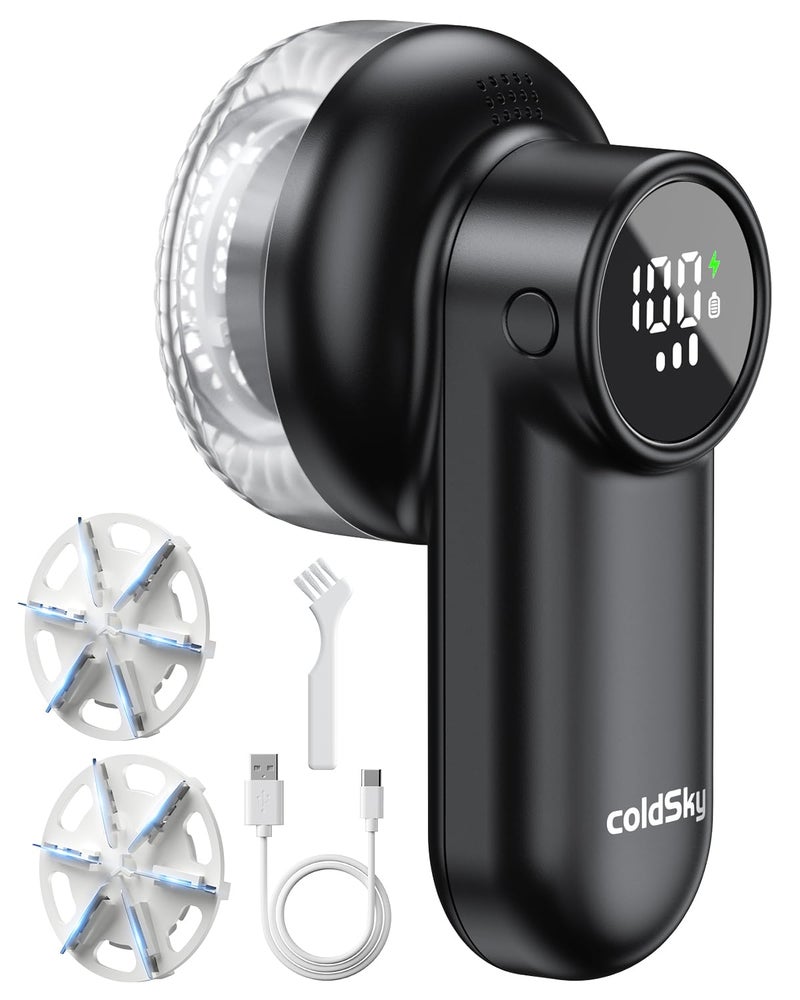 coldSky Rechargeable Fabric Shaver, Lint Shaver with Digital Display, Sweater Shaver with 6-Leaf Blades and Safety Lock, 3-Speeds Defuzzer Remove Fuzz, Pills from Clothes, Furniture, Sofa, Blanket - Image 1