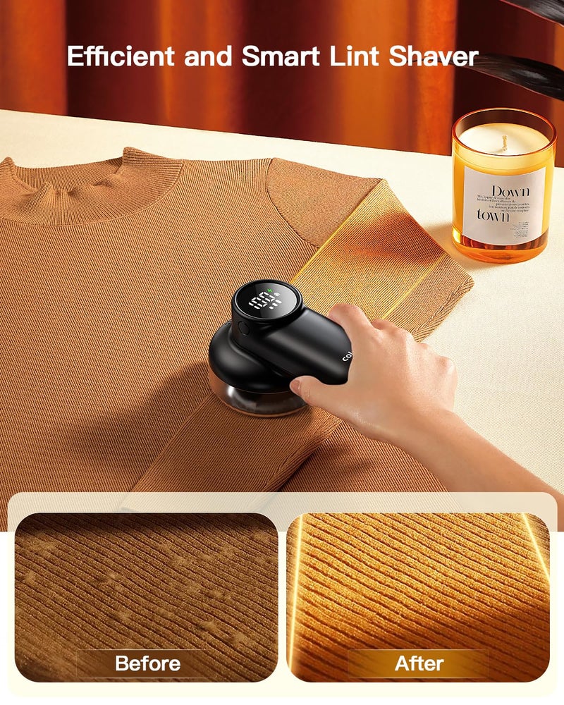 coldSky Rechargeable Fabric Shaver, Lint Shaver with Digital Display, Sweater Shaver with 6-Leaf Blades and Safety Lock, 3-Speeds Defuzzer Remove Fuzz, Pills from Clothes, Furniture, Sofa, Blanket - Image 2
