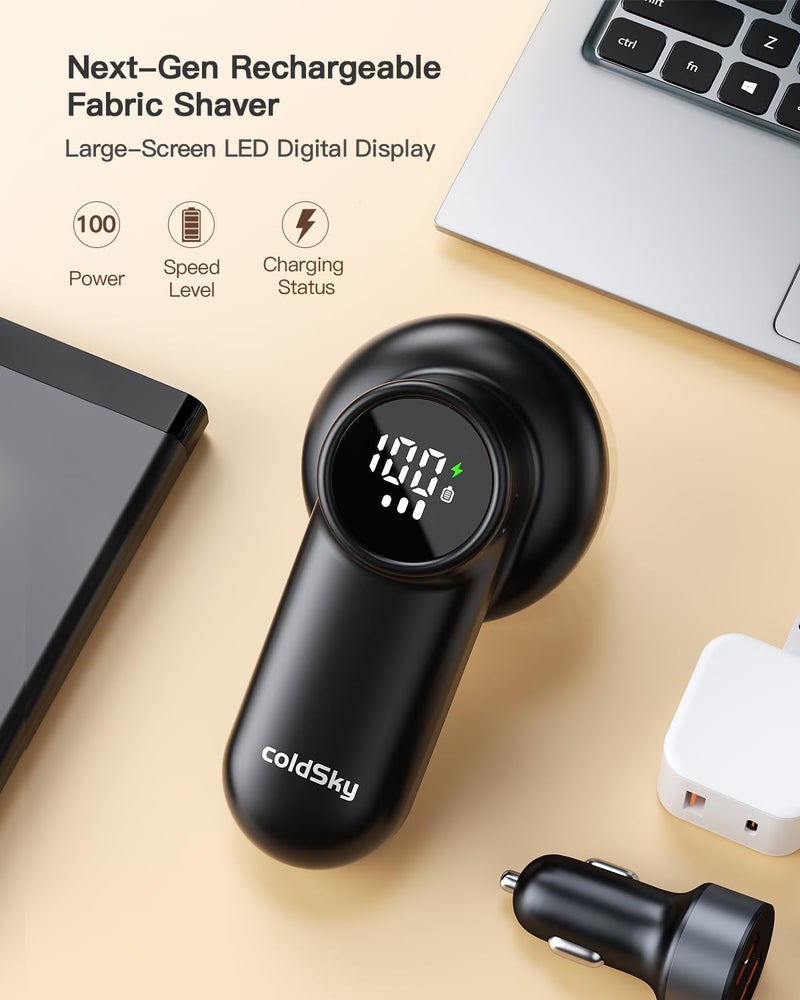 coldSky Rechargeable Fabric Shaver, Lint Shaver with Digital Display, Sweater Shaver with 6-Leaf Blades and Safety Lock, 3-Speeds Defuzzer Remove Fuzz, Pills from Clothes, Furniture, Sofa, Blanket - Image 3