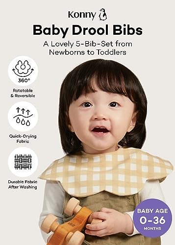 Konny Baby Bibs 5-Pack, 360 ​​° Rotate, New Year Gifts for Boys Girls baby Essentials(Set 3 - Beige, Mocha, Creamy Gingham, Brown Check, Caramel Brown) - Image 2