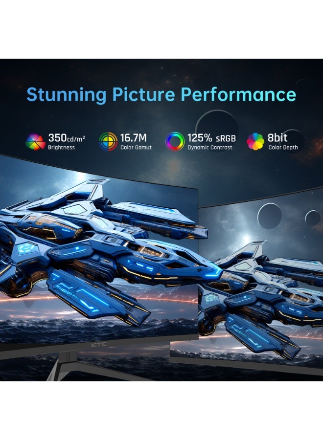 شاشة ألعاب KTC منحنية مقاس 32 بوصة، معدل تحديث 240 هرتز، دقة FHD 1080P 1500R HDR، FreeSync، شاشة فائقة السرعة 1 مللي ثانية للاعبي الألعاب، تباين 3500:1، منفذ HDMI 2.0 x 2، منفذ DisplayPort 1.4 وUSB 2.0، H32S17F - Image 4