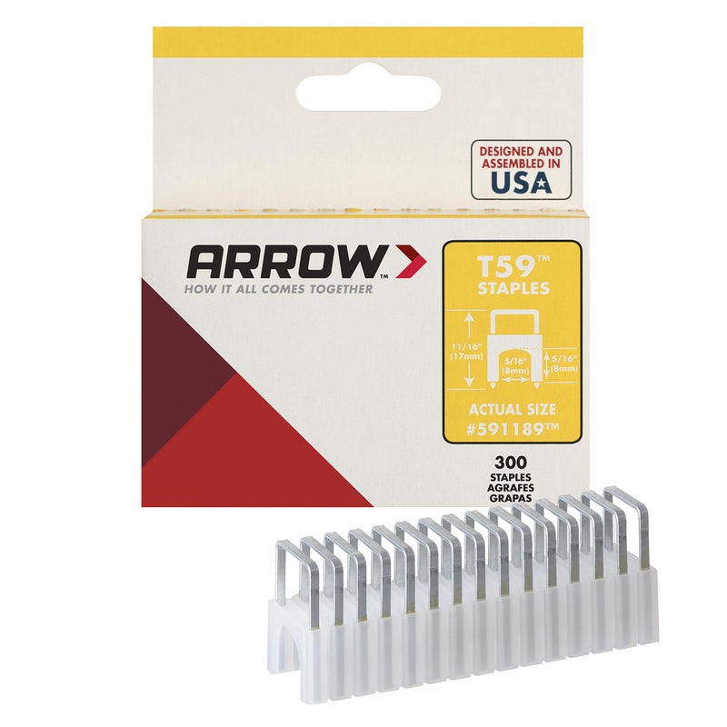 Arrow 591189 Genuine T59 Steel 516Inch by 516 Crown Width Insulated Staples for Cable and Wiring Clear 300 Count