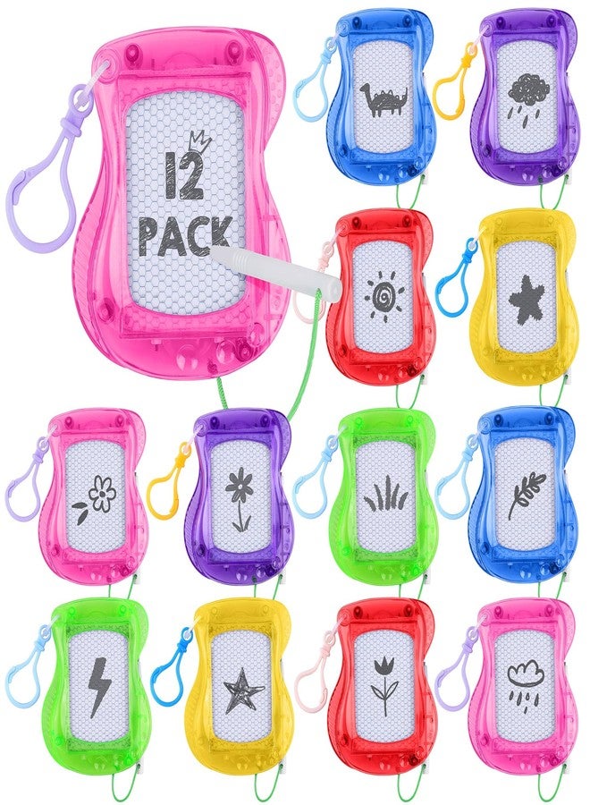 Aodaer 12 Pieces Mini Magnetic Drawing Board with Pen 4 Inch Backpack Keychain Clip Drawing Boards Erasable Doodle Board Sketch Pad Drawing Tablet for Birthday Gifts Car Trip Educational Toys - Image 1