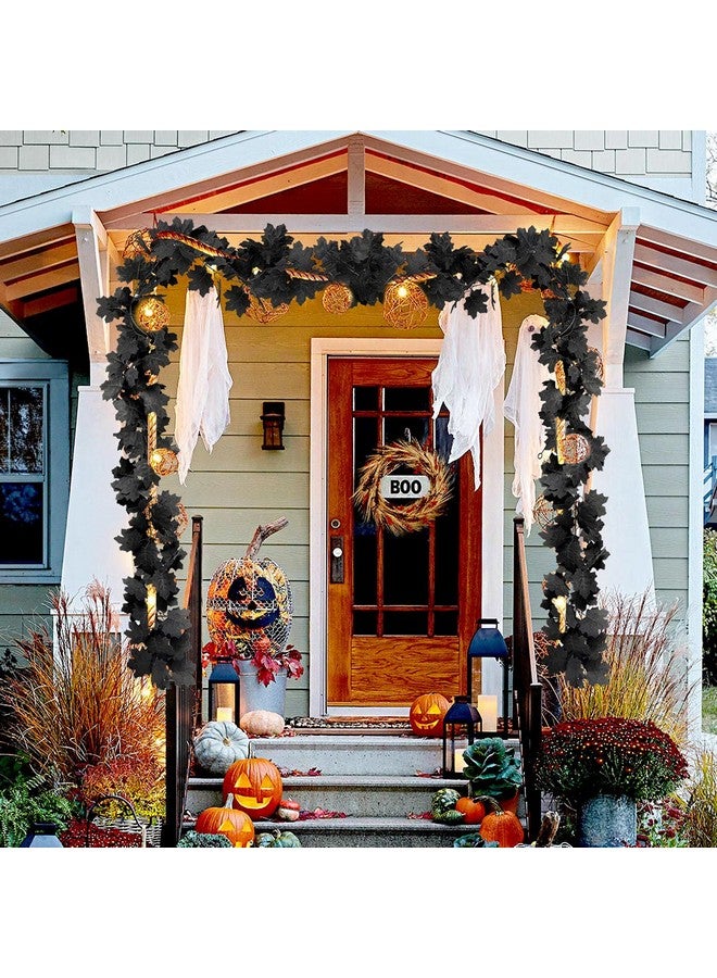 KVCSYAW Black Maple Leaf Garland, 2PCS Halloween Artificial Hanging Fall Leave Vines, Fall Floral Garlands Thanksgiving Decor for Home Wedding Party (11.8FT)  - Image 3