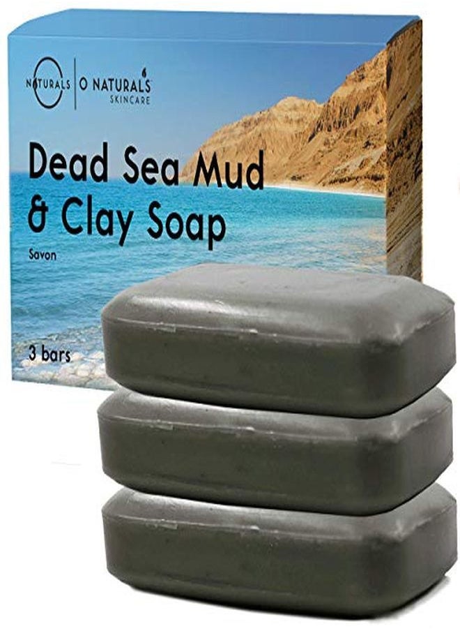 O Naturals Psoriasis 3 Pack Dead Sea Mud & Clay Natural Bar Soap Face Body Cleanser Helps Acne Eczema Exfoliate Scalp Dead Skin Best Detox. All Skin Types Organic Ingredients Vegan Men Women 12Oz Total  - Image 1