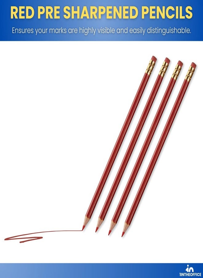 1InTheOffice Red Grading Pencils #2 Lead, Red Pre Sharpened Checking Pencils With Erser 24 Pack - Image 3