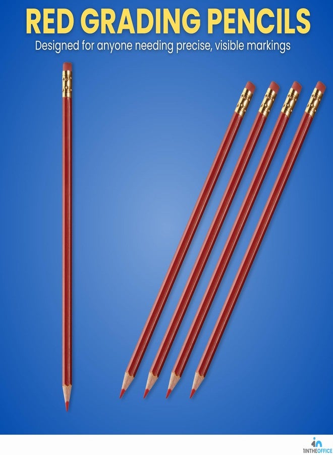 1InTheOffice Red Grading Pencils #2 Lead, Red Pre Sharpened Checking Pencils With Erser 24 Pack - Image 2