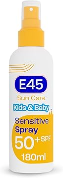 e45 E45 Kids and Baby Sunscreen SPF50 Spray for Face With Avocado Oil UVA and UVB Protection Dermatologically Tested and FragranceFree Suitable For Dry Sensitive and Eczema Prone Skin 180ml - Image 1