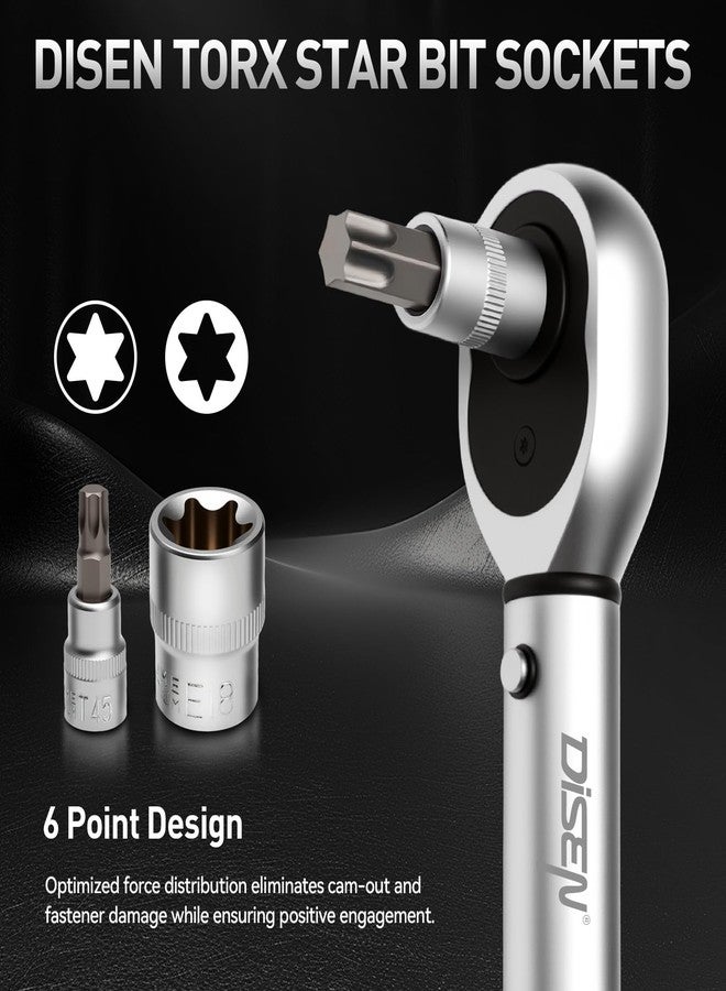 ديزن مجموعة مفاتيح توركس نجمية من ديسين مكونة من 34 قطعة، مقاس 3/8 بوصة، رؤوس نجمية ذكر وأنثى، E4-20، فولاذ S2، مثالية للسيارات والشاحنات والآلات وتحسين المنزل، مع علبة تخزين (أزرق). - Image 5