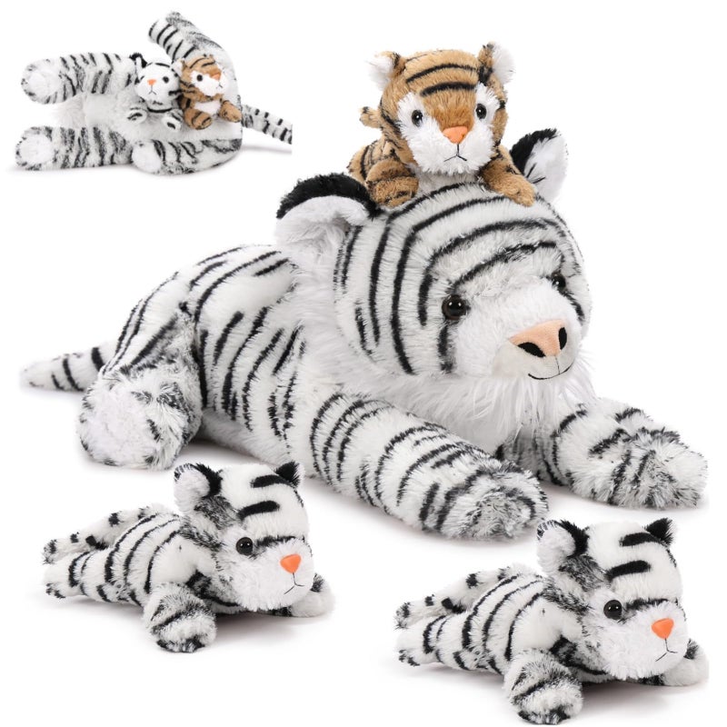 MaoGoLan White Tiger Stuffed Animal with 3 Babies 177 Inch Mommy Tiger Plush Set Soft Stuffed Tiger Family Toys for Cuddling Decor Christmas Birthday Gifts for Kids Boys Girls - Image 2