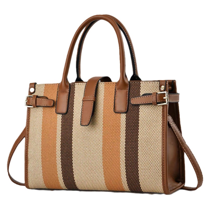 New Contrast Color Handbag Canvas Stitching Fashion Women'S Bag High-End Sense Large Capacity Shoulder Crossbody Bag - Image 5