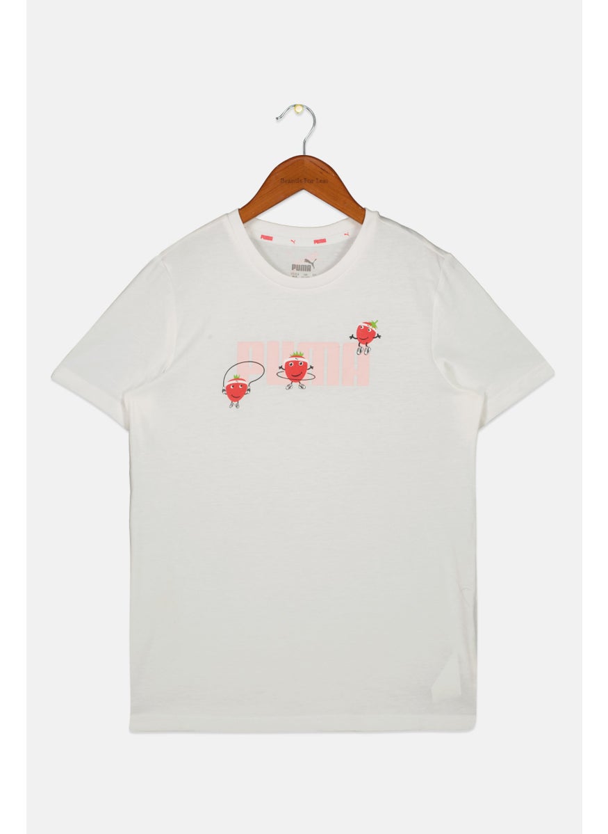 PUMA Kids Girl Regular Fruit Print Short Sleeve T-Shirts, Off White  - Image 1