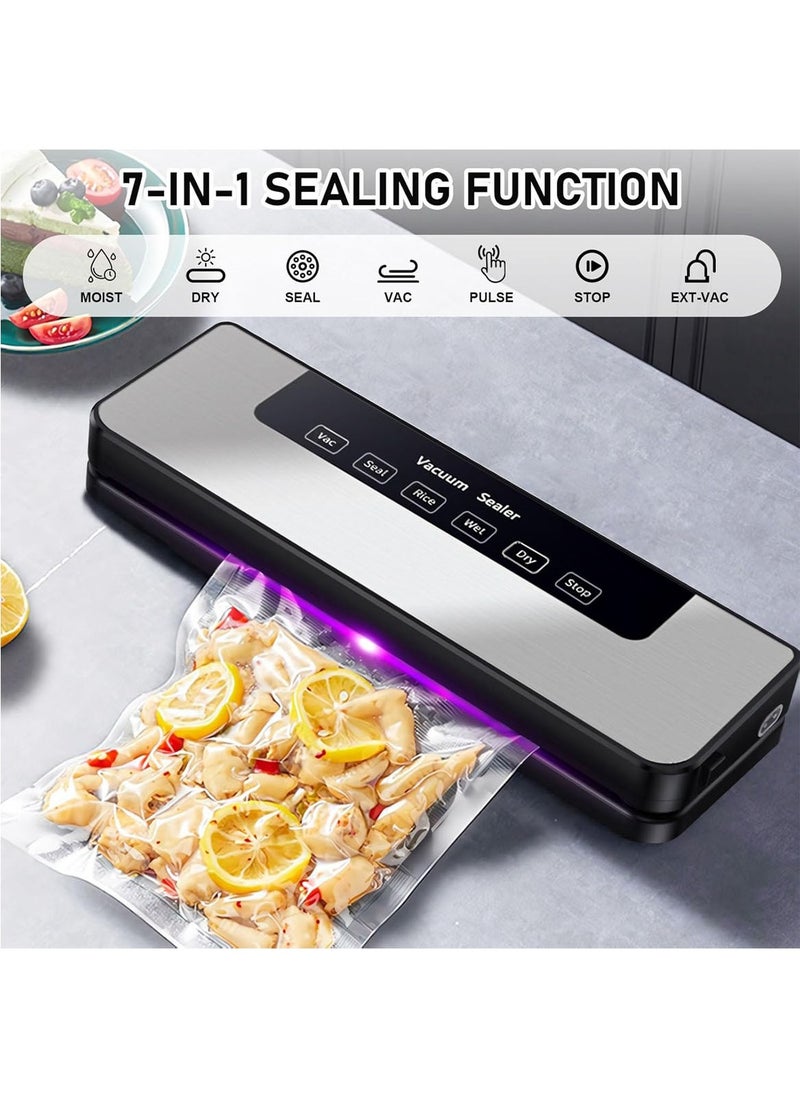 MarlaMall Food Saver Vacuum Sealer, Automatic Sealing Machine for Food Preservation, Dry Moist Sealing Modes with Built-in UV, Food Preserving Machine with Sealer Bags for Food Save and Storage  - Image 3