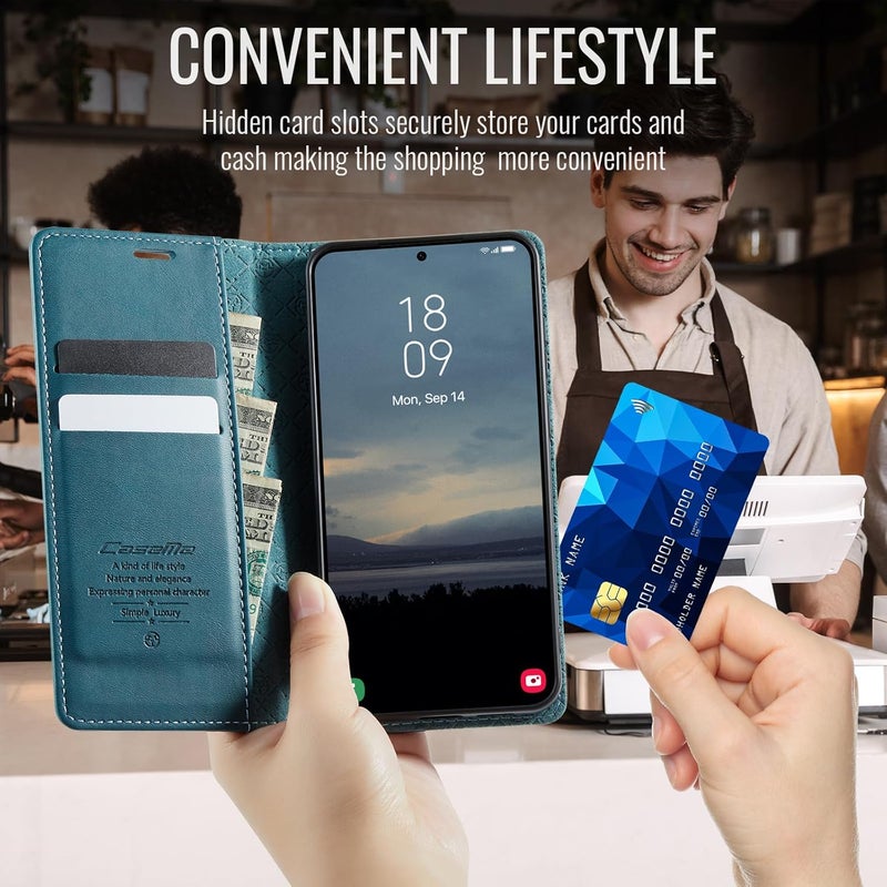Cracedily Phone Case for Samsung Galaxy S23 5G, Premium PU Leather [RFID Blocking] Flip Case with Card Slot Stand Function Leather Case Phone Cover Galaxy S23 Cover Book Case Teal - Image 4