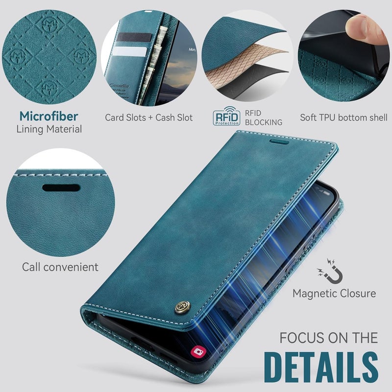 Cracedily Phone Case for Samsung Galaxy S23 5G, Premium PU Leather [RFID Blocking] Flip Case with Card Slot Stand Function Leather Case Phone Cover Galaxy S23 Cover Book Case Teal - Image 2