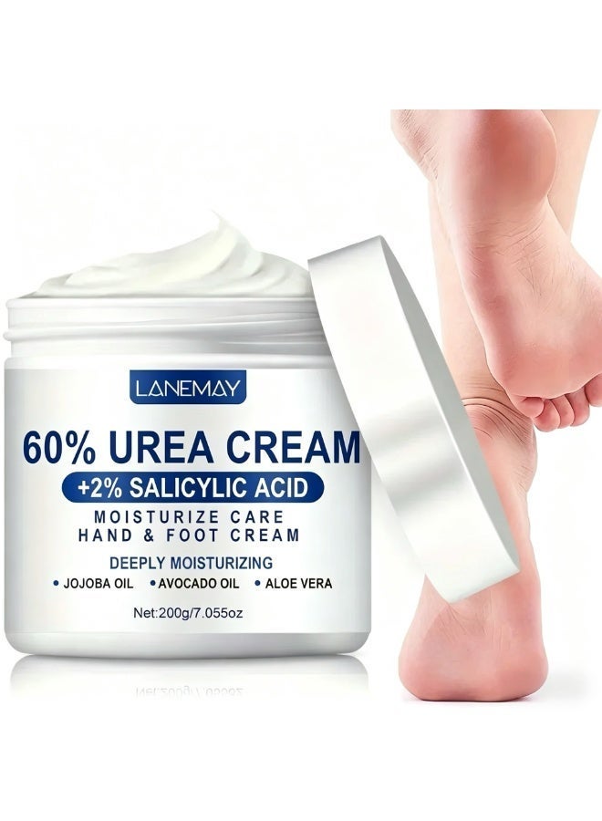 LANEMAY Urea Cream 60% + Salicylic Acid 2%, Hand and Foot Cream for Dry Cracked Heels Knees Elbows Hands Repair Treatment, Foot Moisturizer Corn Callus Dead Skin Remover Toenail Softener for Foot Care - Image 1