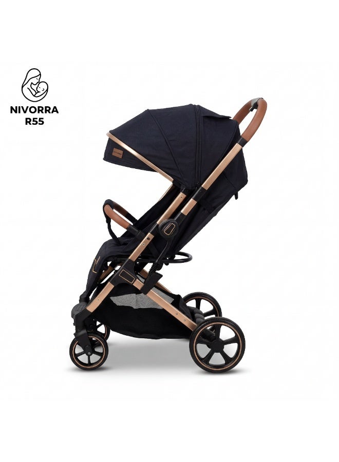NIVORRA Luxury Baby Stroller with Lightweight Aluminum Frame Compact Foldable Travel System with Adjustable Canopy and Leather Handle - 9.4 KG - Image 5
