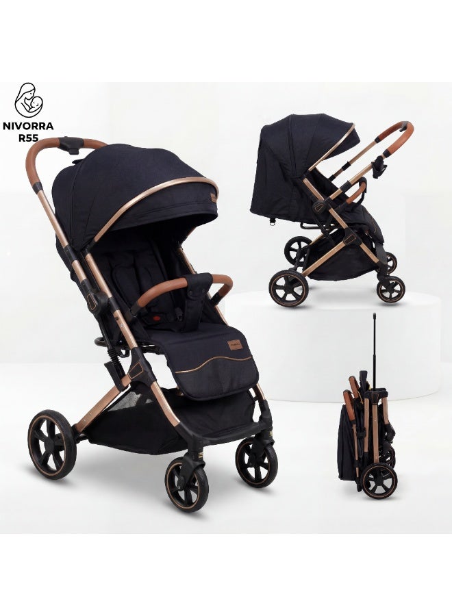 NIVORRA Luxury Baby Stroller with Lightweight Aluminum Frame Compact Foldable Travel System with Adjustable Canopy and Leather Handle - 9.4 KG - Image 1